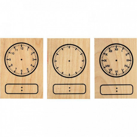 LOT DE 3 TAMPONS HORLOGE EN BOIS