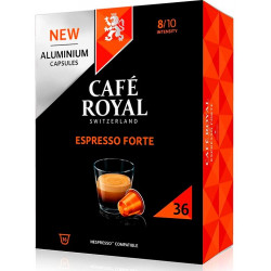 CAFE CAPSULE P/NESPRESSO BTE36 CAFE ROYAL ESPRESSO FORTE AROME FRUITE+NOTE DE CHOCOLAT AMER INTENSITE 8/10 ECOLABEL FSC