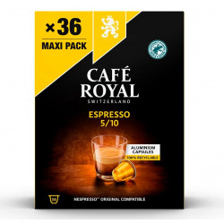 CAFE CAPSULE P /NESPRESSO BTE36 CAFE ROYAL ESPRESSO NOTE ACIDULEE SOPHISTIQUEE+LEGERE NOTE DE CURCUMA INTENSITE 5/10