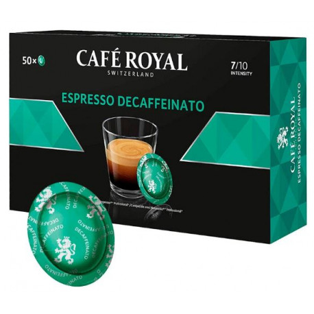 CAFE CAPSULE OFFICE PAD EN ALU BTE50 CAFE ROYAL ESPRESSO DECAFFEINATO AROMES DELICATS D ORANGE ET DE NOISETTE INTENSITE 7/10