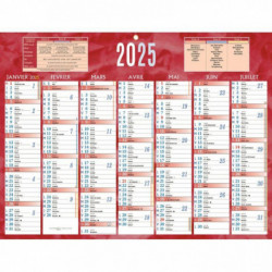 CALENDRIER SEMESTRIEL 32X42CM ROUGE 7 MOIS PAR FACE