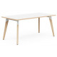 TABLE EVASION L. 160 X P. 80 X H. 73,5 CM - PLATEAU STRATIFIÉ BLANC ÉP. 25 MM - 4 PIEDS EN HÊTRE NATUREL VERNIS MASSIF SURMONTÉS
