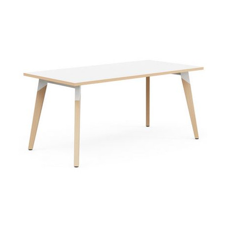 TABLE EVASION L. 160 X P. 80 X H. 73,5 CM - PLATEAU STRATIFIÉ BLANC ÉP. 25 MM - 4 PIEDS EN HÊTRE NATUREL VERNIS MASSIF SURMONTÉS