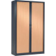 ARMOIRE À RIDEAUX HAUTE  FAB FR4 TABLETTES H198 L120 P43CM GENERIC+  CORPS ANTHRACITE RIDEAUX HÊTRE GAR 5ANS