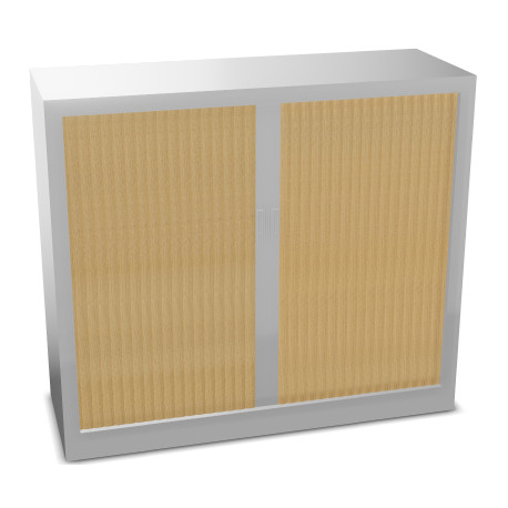 ARMOIRE À RIDEAUX MONOBLOC BASSE NF H105 L120 P43 CM CORPS ALU/RIDEAUX CHÊNE CLAIR GAR 5 ANS