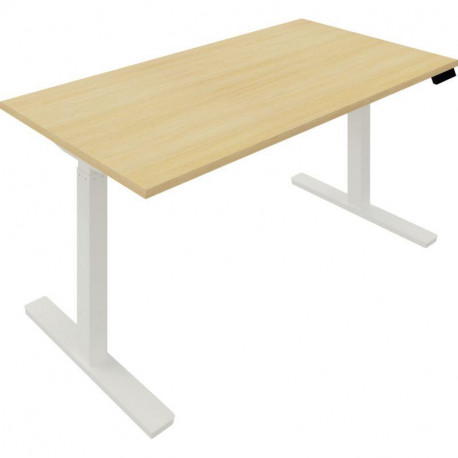 BUREAU À RÉGLAGE COMMANDE ÉLECTRIQUE GUERA L160XP80CM PLATEAU 25MM  CHÊNE CLAIR/PIÈTEMENT BLANC finition époxy plat.régl.de 71 à