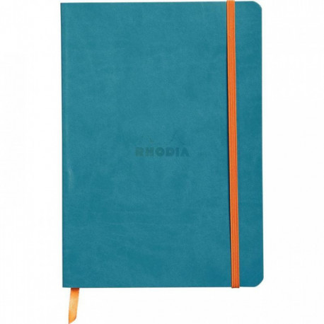 CARNET A5 LIGNE 160P 90G COUV SOUPLE TURQUOISE PAP. IVOIRE FERM. ELAST.RHODIORAMA PEFC