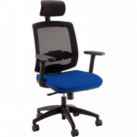 FAUTEUIL MALICE TRANSLATION + TÉTIÈRE - ASSISE TISSU BLEU 110KG SYNCHRONE SOUT LOMBAIRE- ACCOUDOIRS 3D