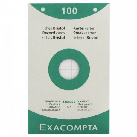 FICHE BRISTOL 12,5X20 5X5 BLANC PQT100 210G PERFORÉES  210G   PEFC FAB France