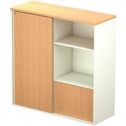 MEUBLE À CAFÉ  FAB FR livré monté passage câbles sép.méd. 2 Tablettes porte coulissante H113.5 X L120 X P43 CM NON FEU M3