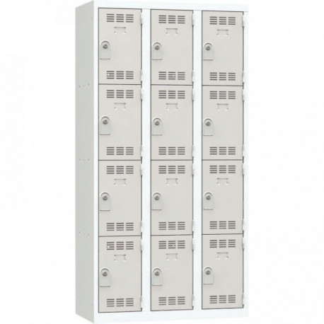 VESTIAIRE D'ATELIER 3 COLONNES 12 CASES INDUSTRIE PROPRE L90CM GRIS