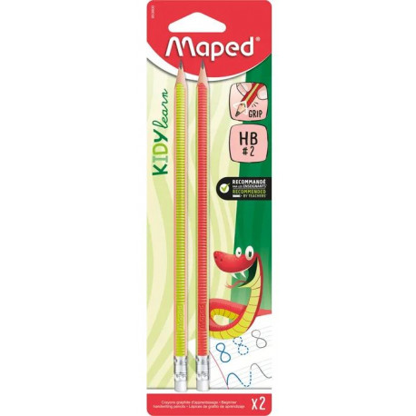 CRAYONS GRAPHITES HB BOUT GOMME *LOT DE 2* Texture antidérapante KIDY LEARN