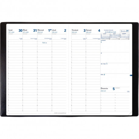 AGENDA SEMAINIER EU 09/09 NOIR 21x29.7cm 13 mois août à août 1 semaine sur 2 pages