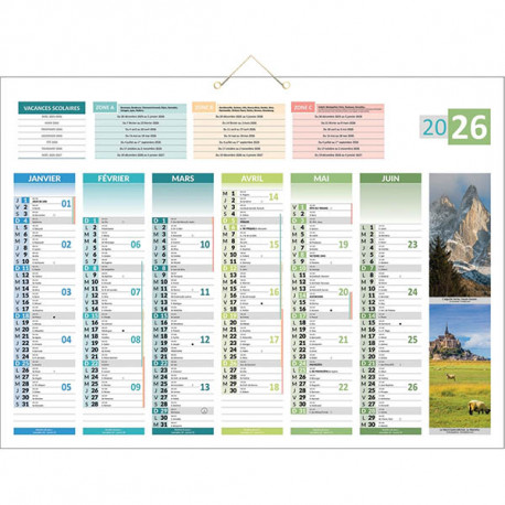 CALENDRIER 6 MOIS SUR CHAQUE FACE 4 SAISONS 40,5X55CM