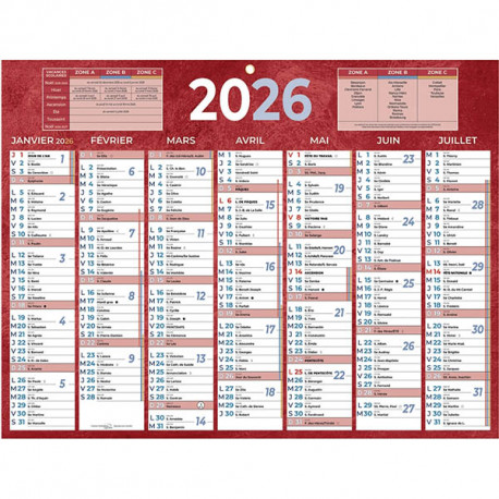CALENDRIER SEMESTRIEL 32X42CM  7 MOIS PAR FACE