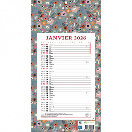 CALENDRIER MENSUEL 12 FEUILLES 36X19CM AMBIANCE 36x19cm