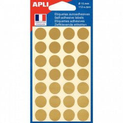 ÉTIQUETTES RONDES **ETUI DE 112** PASTILLES ADHÉSIVES DIAMÈTRE 15MM OR
