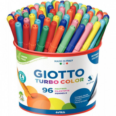 FEUTRE COLORIAGE  POINTE MOYENNE POT DE 96 - 12 COULEURS ASSORTIES GIOTTO TURBO COLOR