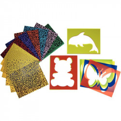 LOT DE 12 POCHOIRS ANIMAUX + PAPIER À MOTIFS