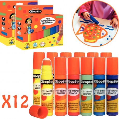 LOT DE 12 TAMPONS GOUACHES 50ML RECHARGEABLE