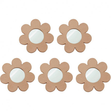 LOT DE 5 MIROIRS FORME FLEUR EN CARTON DIAMÈTRE 17,5 CM