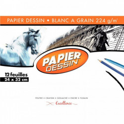 PAPIER À DESSIN 224G FORMAT 24X32 CM EXCELLENCE POCHETTE 12 F