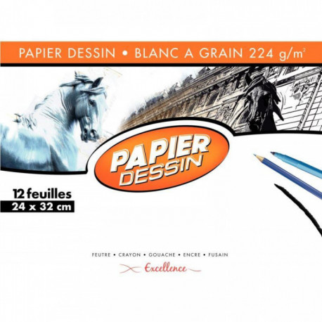 PAPIER À DESSIN 224G FORMAT 24X32 CM EXCELLENCE POCHETTE 12 F