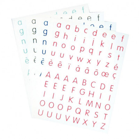 POCHETTE DE 320 GOMMETTES ADHÉSIVES ALPHABET 4 COULEURS ASSORTIES