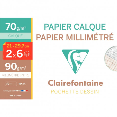 POCHETTE DE PAPIER CALQUE + PAPIER MILLIMÉTRÉ FORMAT A4