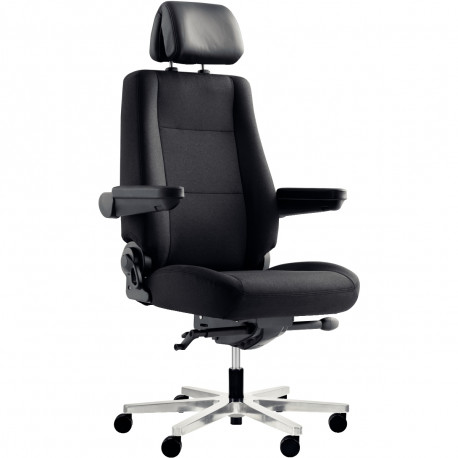 FAUTEUIL 24H TISSU NOIR PROF.ASS.REGL. SUPP.LOMB.SYNCHRONE USAGE INTENSIF DOSS.REGL.APP.TETE REGL.HT PIET.ALU ACC REGL.HT 200KG