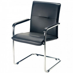 FAUTEUILS VISITEUR RUMBA lot de 2 simili cuir noir coutures façon sellier struct.luge tube acier patins antidérapants GAR 5ANS 