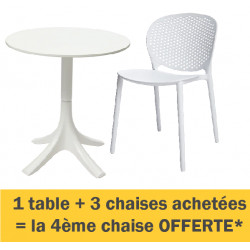 Pack promo 1 TABLE + 3 CHAISES achetées, la 4ème CHAISE OFFERTE *