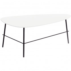 TABLE BASSE GALET ALLONGÉE BLANC PLAT.BOIS MDF 18MM STRATIFIE HPL PIET.ACIER PEINT EN NOIR NORMES BSCI/SEDEX/EN12520 GAR 2 ANS 