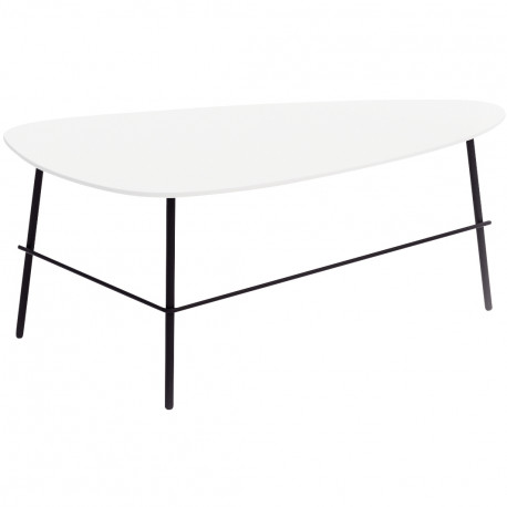 TABLE BASSE GALET ALLONGÉE BLANC PLAT.BOIS MDF 18MM STRATIFIE HPL PIET.ACIER PEINT EN NOIR NORMES BSCI/SEDEX/EN12520 GAR 2 ANS 
