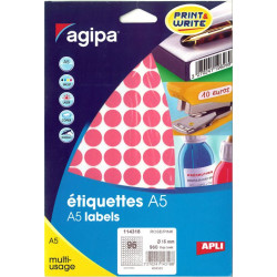 ETIQUETTES RONDES D 15 MM ROSE POCH. 960 GOMMETTES AGIPA 114318