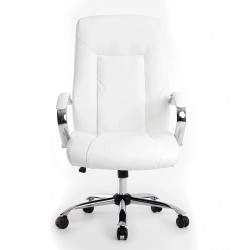 FAUTEUIL DE DIRECTION SIMILI CUIR BLANC BASE ACIER MAX