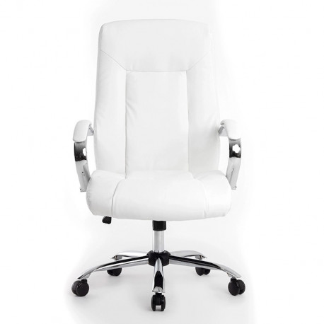 FAUTEUIL DE DIRECTION SIMILI CUIR BLANC BASE ACIER MAX