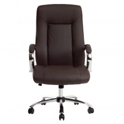 FAUTEUIL DE DIRECTION SIMILI CUIR MARRON BASE ACIER CHROME