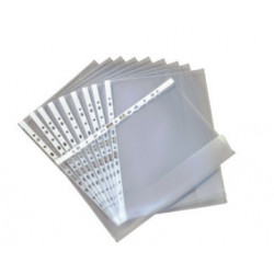 POCHETTES PERFOREES GRAINE AVEC RABAT A4  PQT 10 EPAISSEUR 0.12MM