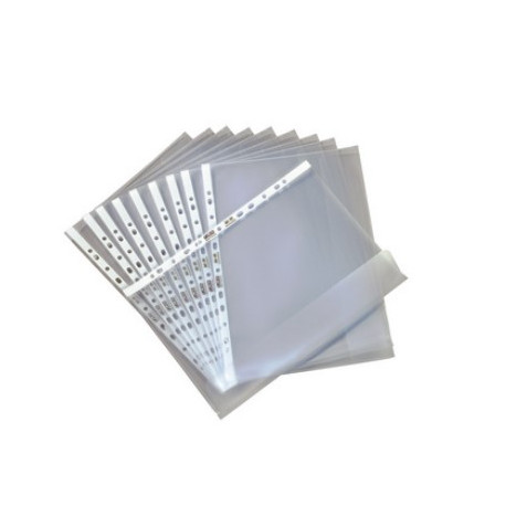 POCHETTES PERFOREES GRAINE AVEC RABAT A4  PQT 10 EPAISSEUR 0.12MM