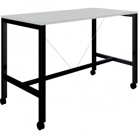 TABLE L140 CM X P80 CM X H104,5 CM PERFORM MOBILE PLATEAU BLANC NEIGE PIÉTEMENT NOIR