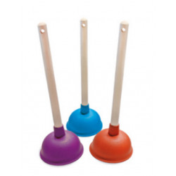 VENTOUSE 140MM AVEC CLOCHE ELASTIQUE 140MM ET MANCHE EN BOIS 370MM COUL ASSORTI