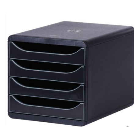 MODULE DE CLASSEMENT 4 TIROIRS NOIR GLOSSY  BIG BOX  ANGE BLEU L27,68XH26,7XP34,7 CM 