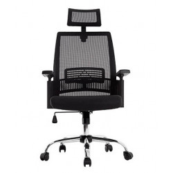 CHAISE DE DIRECTION BUREAU TISSU NOIR MAILLE BASE METAL AJUSTABLE