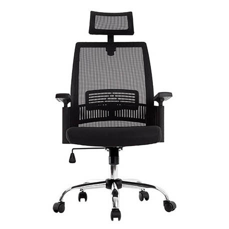 CHAISE DE DIRECTION BUREAU TISSU NOIR MAILLE BASE METAL AJUSTABLE