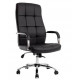 FAUTEUIL DE DIRECTION SIMILI CUIR NOIR BASE ACIER CHROME