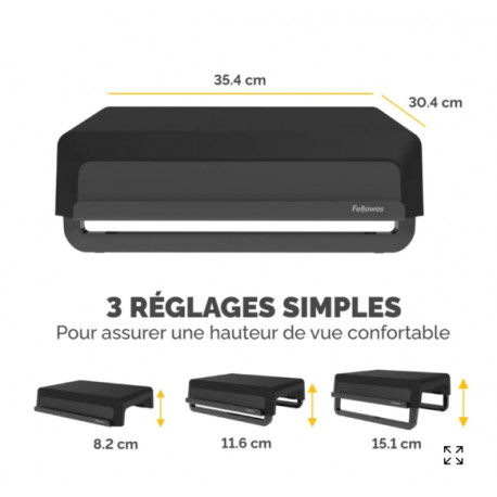 SUPPORT ECRAN ET TELEPHONE MAX 15KG 3 HAUTEURS BREYTA NOIR L35,4 xP 30,4 x H8,2 - 15,1 CM FELLOWES 