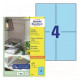 ÉTIQUETTE UNIVERSELLE SANS BORD 105X148 BLEU PQTX400 ETIQ SUR 100F A4 P/JE, LASER, LASER COUL ET PHOTOCOPIEUSE