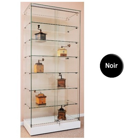 VITRINE SUR SOCLE A ROULETTES NASHIRA  SOCLE NOIR PLAFOND VERRE 180 x 80 x 37 cm