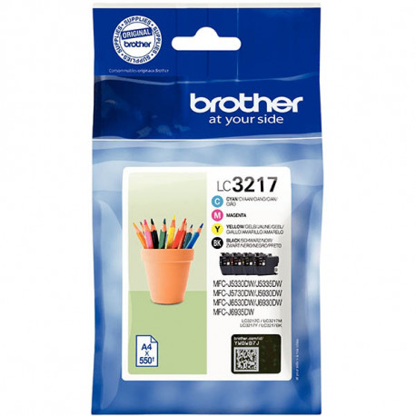 BROTHER POT PACK DE 4 CARTOUCHES JET D'ENCRE NOIRE, CYAN, MAGENTA ET JAUNE AUTHENTIQUE (LC3217VAL)